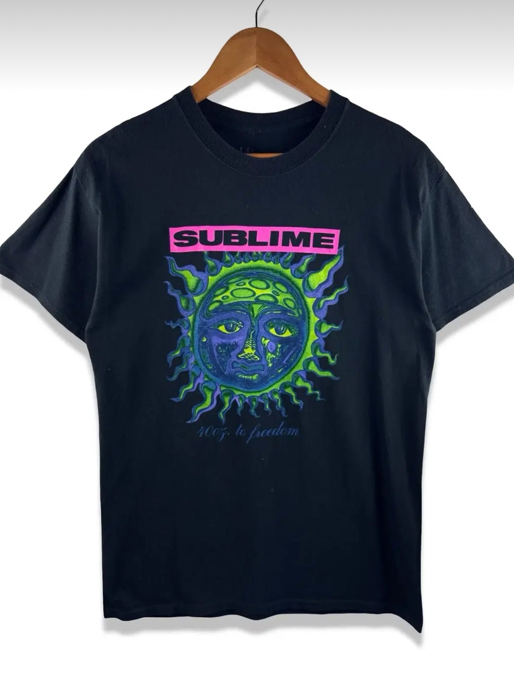 Urban Outfitters Black Graphic Tee with Neon Sun Print